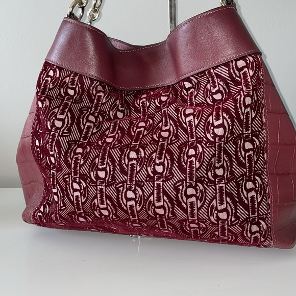 COACH F39024 FLOCKED VELVET CHAIN PRINT LEXY BAG CLARET RED - Picture 3 of 11